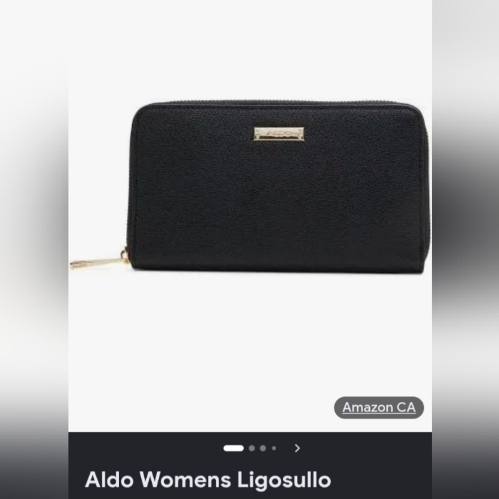 Aldo Womens Ligosullo Black Zip Wallet with Gold Plate